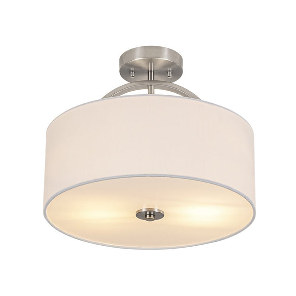 Nordic Minimalist 2-Light Round Drum White Fabric Ceiling Lamp - Yiilighting