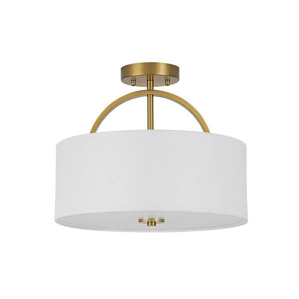 Nordic Minimalist 2-Light Round Drum White Fabric Ceiling Lamp - Yiilighting