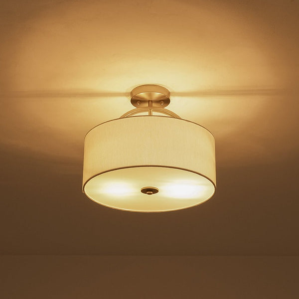 Nordic Minimalist 2-Light Round Drum White Fabric Ceiling Lamp - Yiilighting
