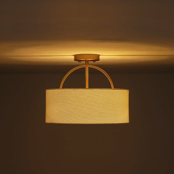 Nordic Minimalist 2-Light Round Drum White Fabric Ceiling Lamp - Yiilighting
