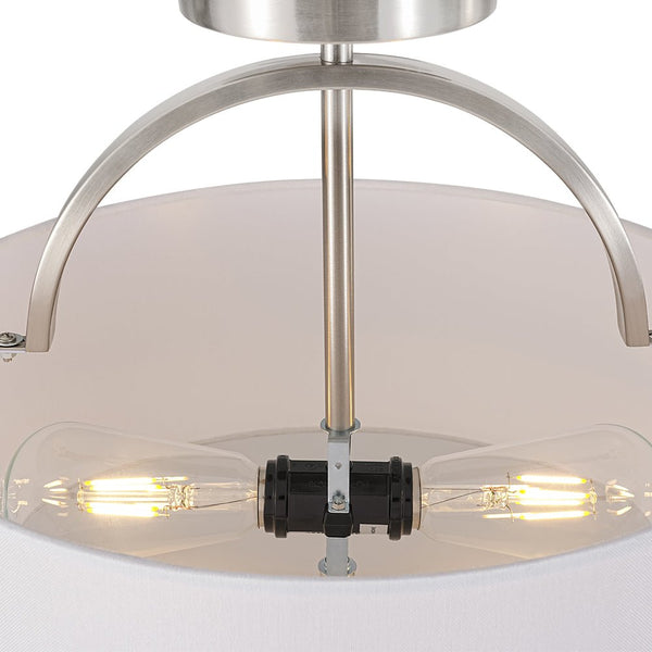 Nordic Minimalist 2-Light Round Drum White Fabric Ceiling Lamp - Yiilighting