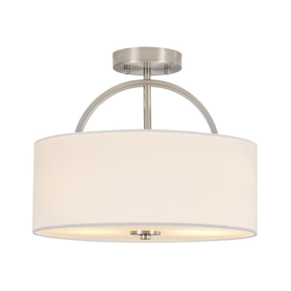 Nordic Minimalist 2-Light Round Drum White Fabric Ceiling Lamp - Yiilighting