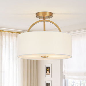 Nordic Minimalist 2-Light Round Drum White Fabric Ceiling Lamp - Yiilighting