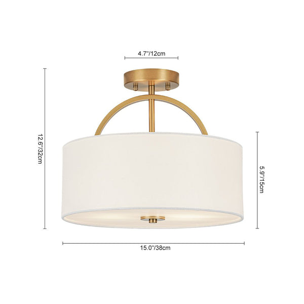 Nordic Minimalist 2-Light Round Drum White Fabric Ceiling Lamp - Yiilighting