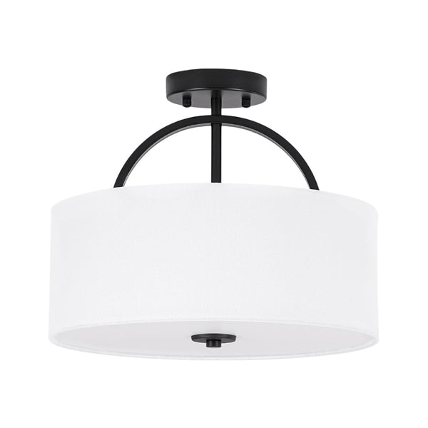 Nordic Minimalist 2-Light Round Drum White Fabric Ceiling Lamp - Yiilighting