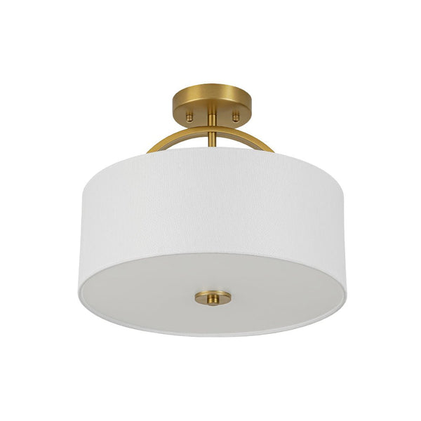 Nordic Minimalist 2-Light Round Drum White Fabric Ceiling Lamp - Yiilighting