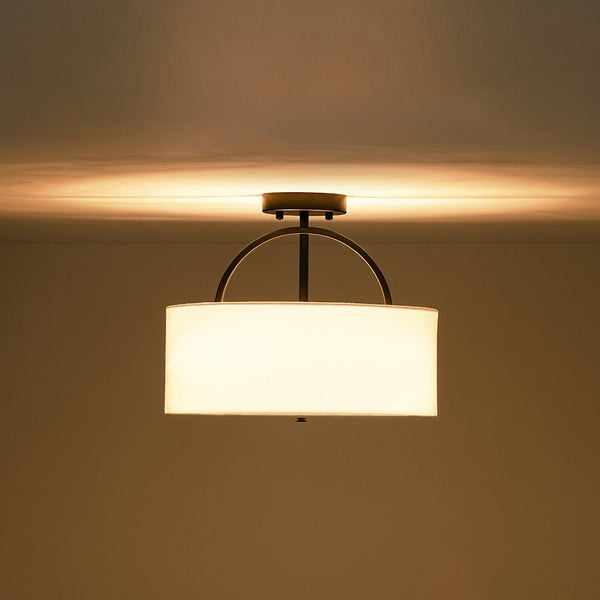 Nordic Minimalist 2-Light Round Drum White Fabric Ceiling Lamp - Yiilighting