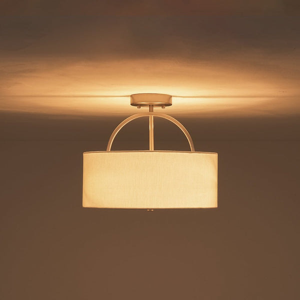 Nordic Minimalist 2-Light Round Drum White Fabric Ceiling Lamp - Yiilighting