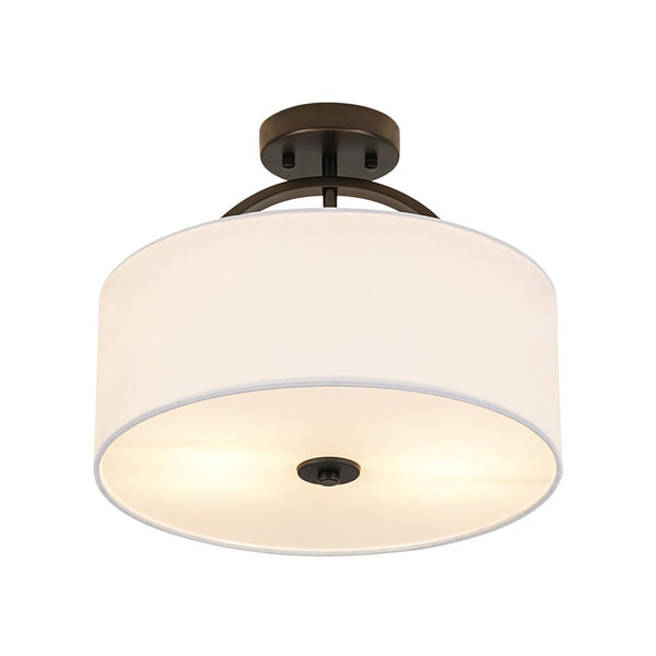 Nordic Minimalist 2-Light Round Drum White Fabric Ceiling Lamp - Yiilighting