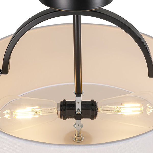 Nordic Minimalist 2-Light Round Drum White Fabric Ceiling Lamp - Yiilighting