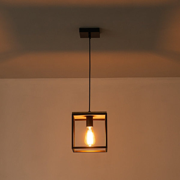 Open Box: 1 - Light Farmhouse Geometric Square Wood Pendant - Yiilighting