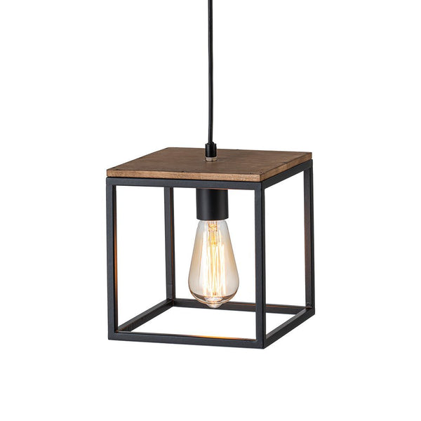 Open Box: 1 - Light Farmhouse Geometric Square Wood Pendant - Yiilighting