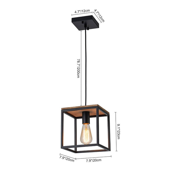 Open Box: 1 - Light Farmhouse Geometric Square Wood Pendant - Yiilighting