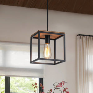 Open Box: 1 - Light Farmhouse Geometric Square Wood Pendant - Yiilighting