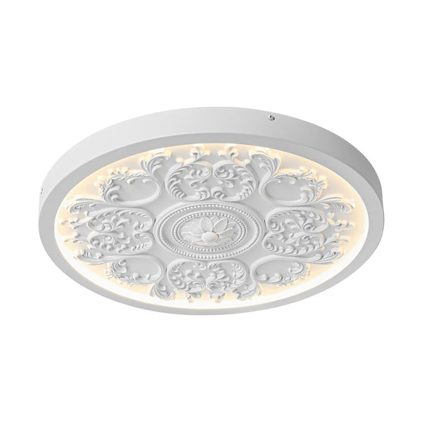 Ornate Nordic LED White Embossed Round Flush Mount Ceiling Light - Yiilighting