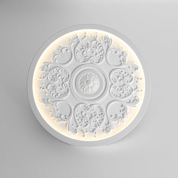 Ornate Nordic LED White Embossed Round Flush Mount Ceiling Light - Yiilighting