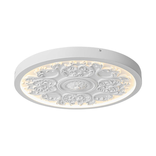 Ornate Nordic LED White Embossed Round Flush Mount Ceiling Light - Yiilighting