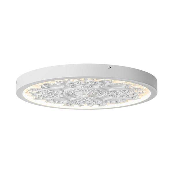 Ornate Nordic LED White Embossed Round Flush Mount Ceiling Light - Yiilighting