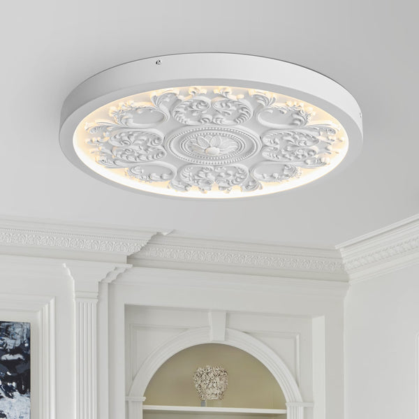 Ornate Nordic LED White Embossed Round Flush Mount Ceiling Light - Yiilighting