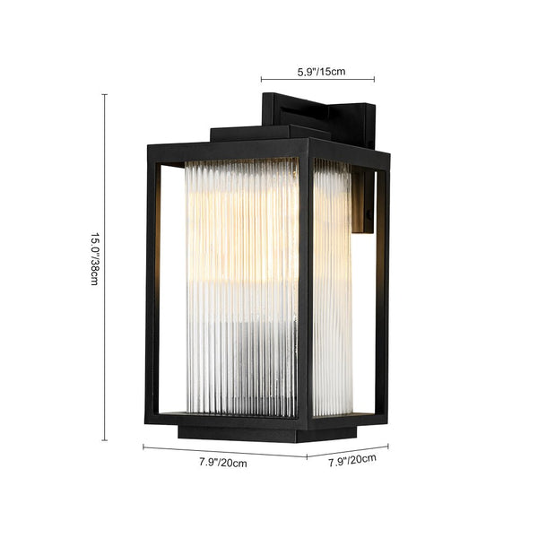 Outdoor IP23 Square Lantern Ribbed Clear Glass Wall Sconce with Auto Light Sensor - Yiilighting