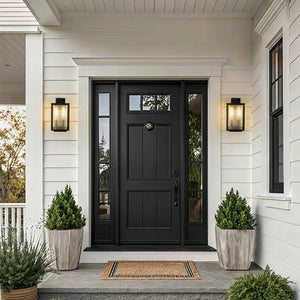 Outdoor IP23 Square Lantern Ribbed Clear Glass Wall Sconce with Auto Light Sensor - Yiilighting