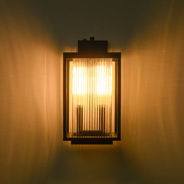 Outdoor IP23 Square Lantern Ribbed Clear Glass Wall Sconce with Auto Light Sensor - Yiilighting