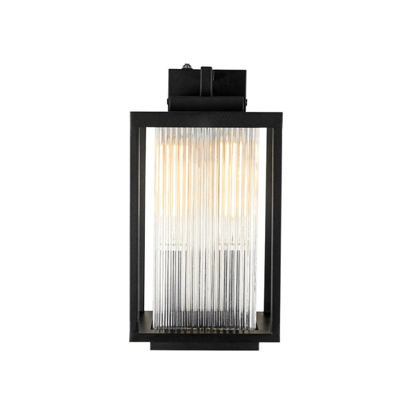 Outdoor IP23 Square Lantern Ribbed Clear Glass Wall Sconce with Auto Light Sensor - Yiilighting