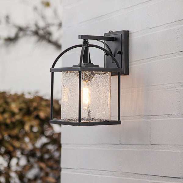 Outdoor Lantern Crackle Glass Shade Wall Sconce - Yiilighting