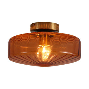 Retro Amber Rippled Glass Drum - Shaped Semi Flush Mount Ceiling Light - Yiilighting