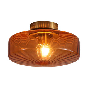 Retro Amber Rippled Glass Drum - Shaped Semi Flush Mount Ceiling Light - Yiilighting