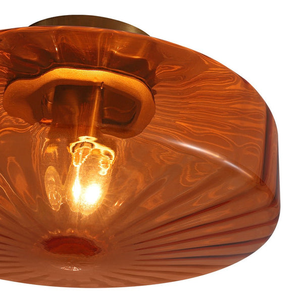 Retro Amber Rippled Glass Drum - Shaped Semi Flush Mount Ceiling Light - Yiilighting
