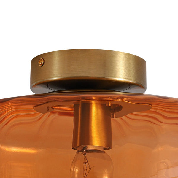 Retro Amber Rippled Glass Drum - Shaped Semi Flush Mount Ceiling Light - Yiilighting