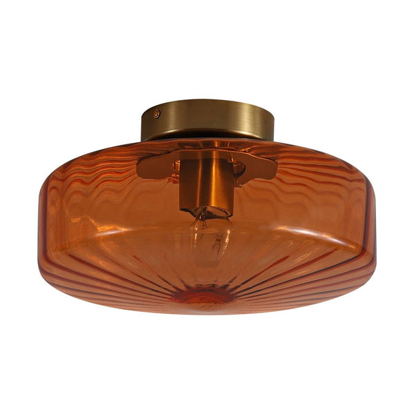 Retro Amber Rippled Glass Drum - Shaped Semi Flush Mount Ceiling Light - Yiilighting
