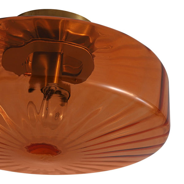 Retro Amber Rippled Glass Drum - Shaped Semi Flush Mount Ceiling Light - Yiilighting