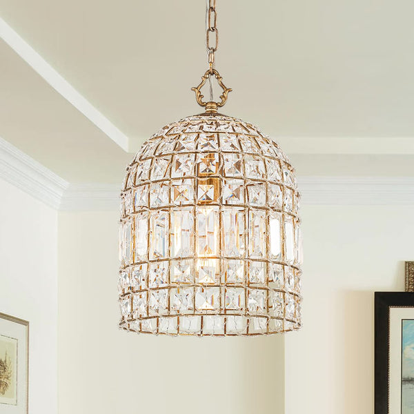 Retro French 1 - Light Bell - Shaped K9 Crystal Metal Pendant Light - Yiilighting