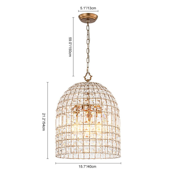 Retro French 1/3-Light K9 Crystal Cage Brass Chandelier - Yiilighting