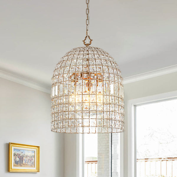 Retro French 1/3-Light K9 Crystal Cage Brass Chandelier - Yiilighting