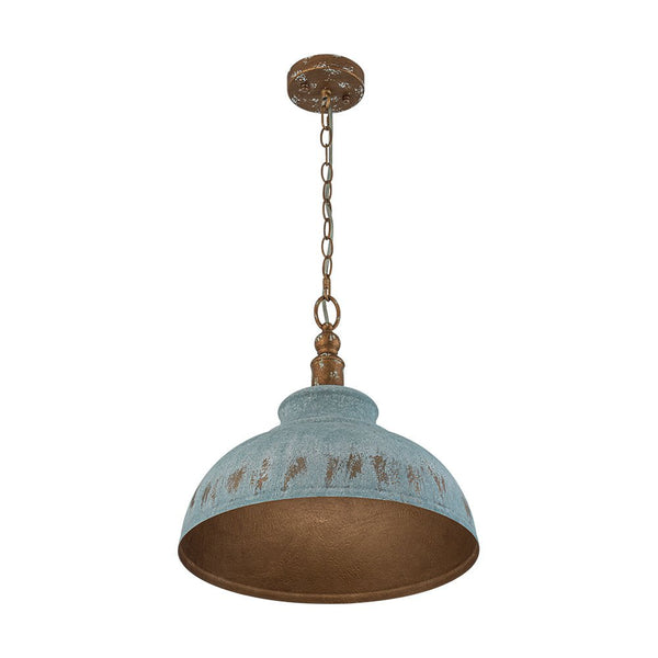 Rustic Aged Patina Iron Peacock Blue Dome Pendant Light - Yiilighting