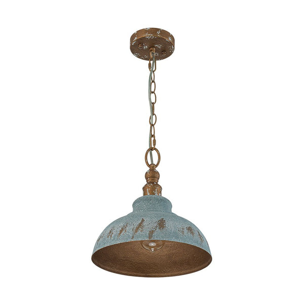 Rustic Aged Patina Iron Peacock Blue Dome Pendant Light - Yiilighting