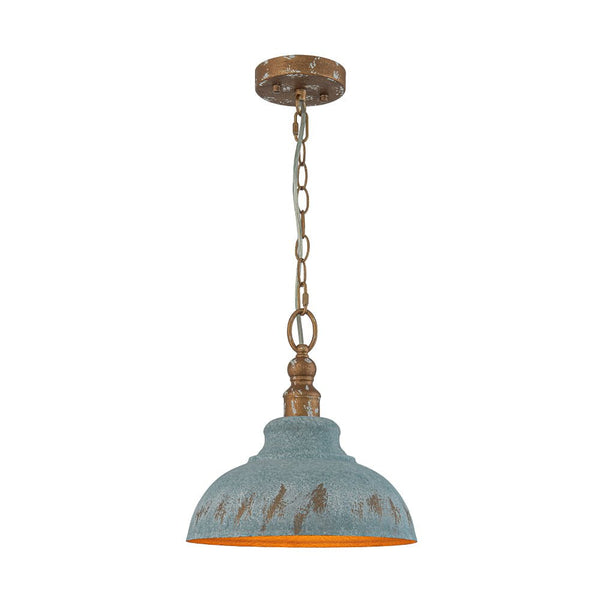 Rustic Aged Patina Iron Peacock Blue Dome Pendant Light - Yiilighting