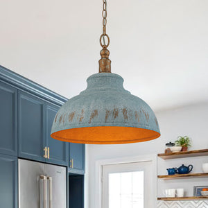 Rustic Aged Patina Iron Peacock Blue Dome Pendant Light - Yiilighting