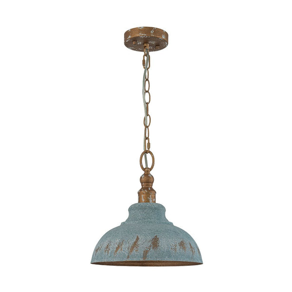 Rustic Aged Patina Iron Peacock Blue Dome Pendant Light - Yiilighting