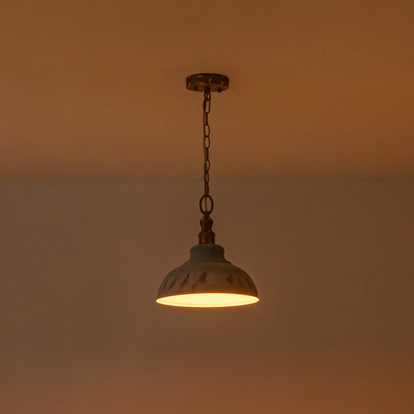 Rustic Aged Patina Iron Peacock Blue Dome Pendant Light - Yiilighting