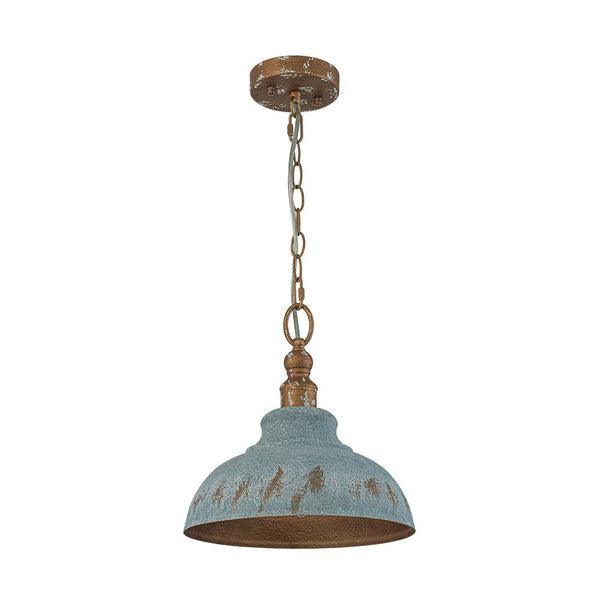 Rustic Aged Patina Iron Peacock Blue Dome Pendant Light - Yiilighting