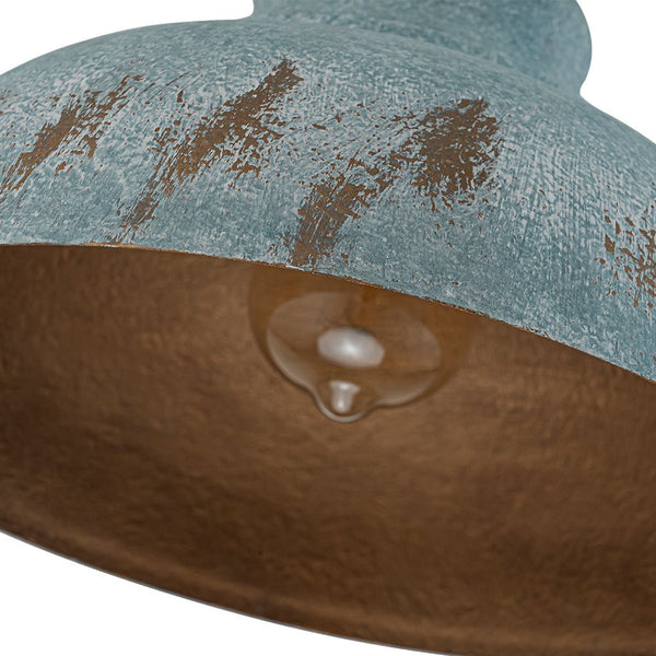 Rustic Aged Patina Iron Peacock Blue Dome Pendant Light - Yiilighting