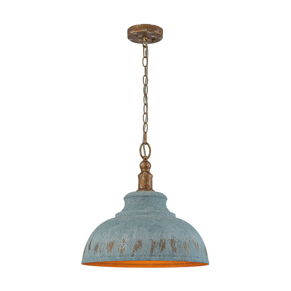 Rustic Aged Patina Iron Peacock Blue Dome Pendant Light - Yiilighting