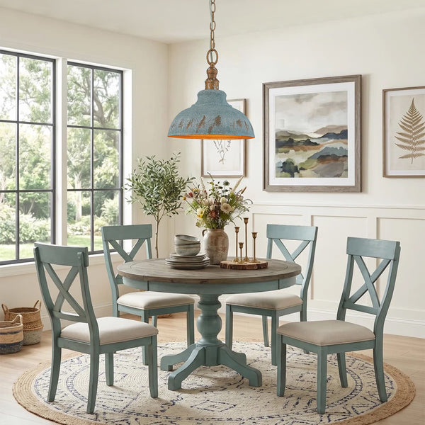 Rustic Aged Patina Iron Peacock Blue Dome Pendant Light - Yiilighting