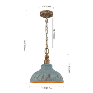 Rustic Aged Patina Iron Peacock Blue Dome Pendant Light - Yiilighting