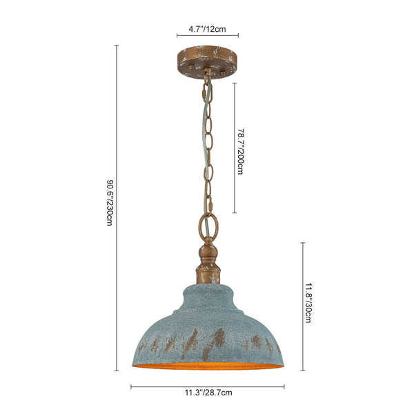 Rustic Aged Patina Iron Peacock Blue Dome Pendant Light - Yiilighting
