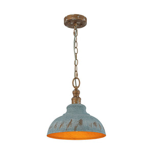 Rustic Aged Patina Iron Peacock Blue Dome Pendant Light - Yiilighting